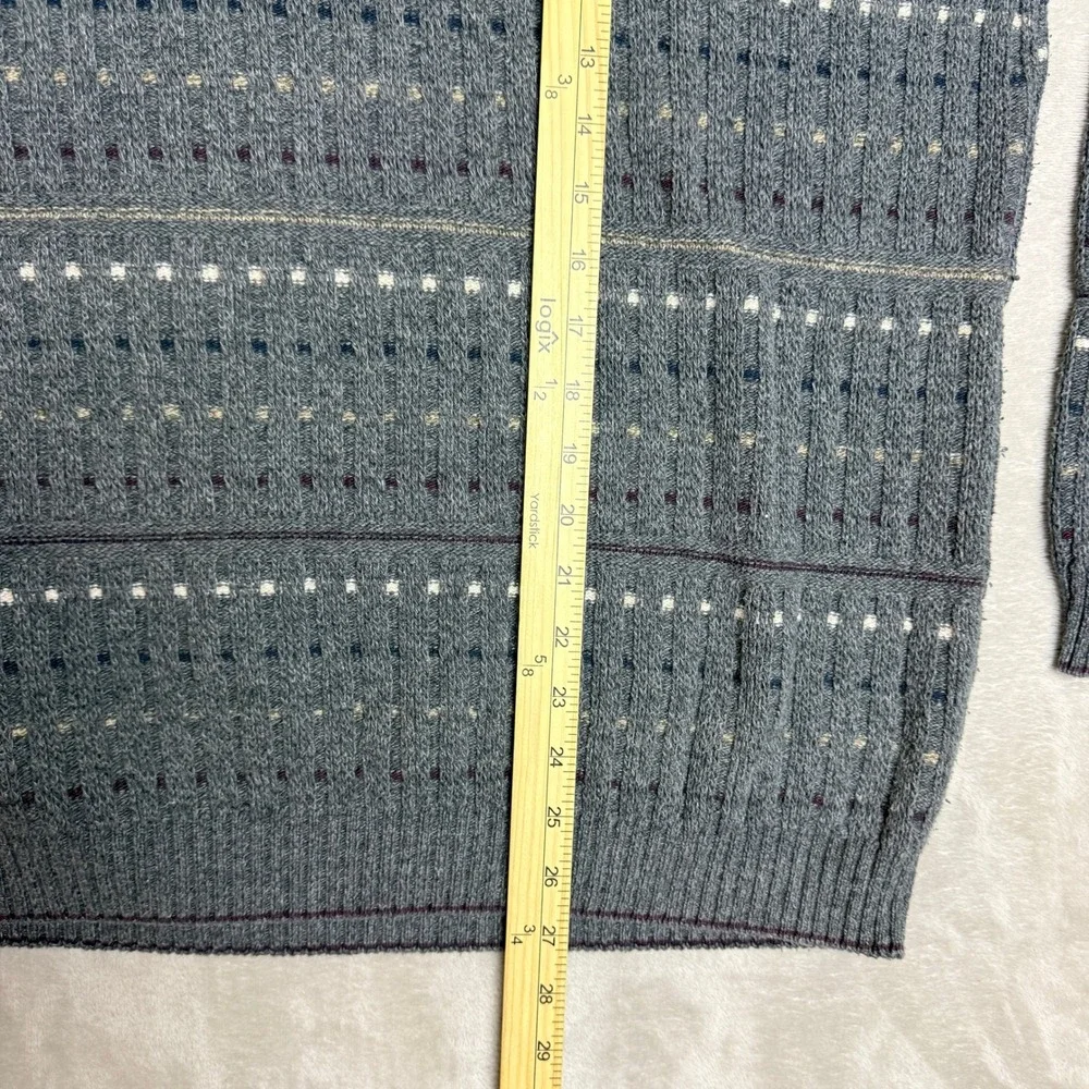 VTG Croft & Barrow Polo Sweater Mens LT Gray Striped Grandpacore USA Made 90s